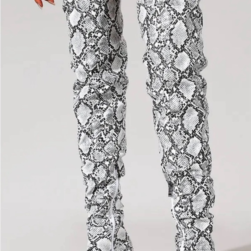 Steve Madden Black and White Snake Print Heeled Boots